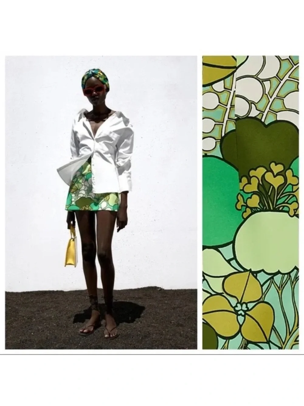 Zara Green and Cream Patterned Skirt